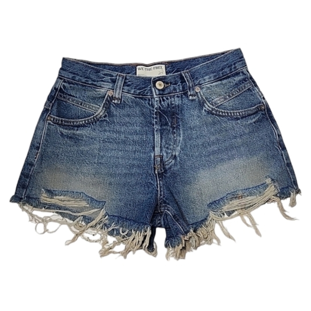 We The Free Size  24 Distressed Frayed‎ Button Fly Cutoff  Denim Jean Shorts